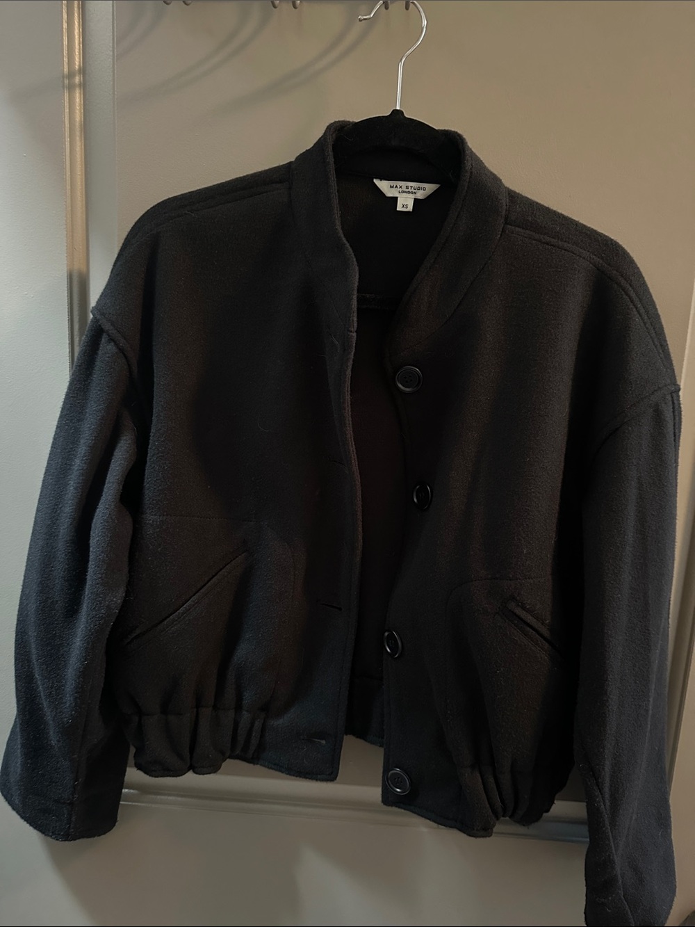 Max Studio Black Bomber-Style Button Jacket